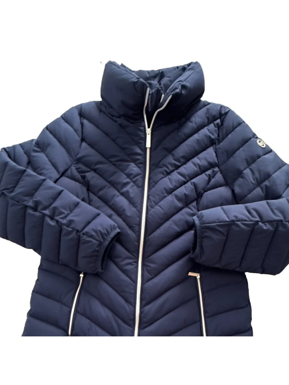 Michael Kors Navy Long Quilted Puffer Coat
